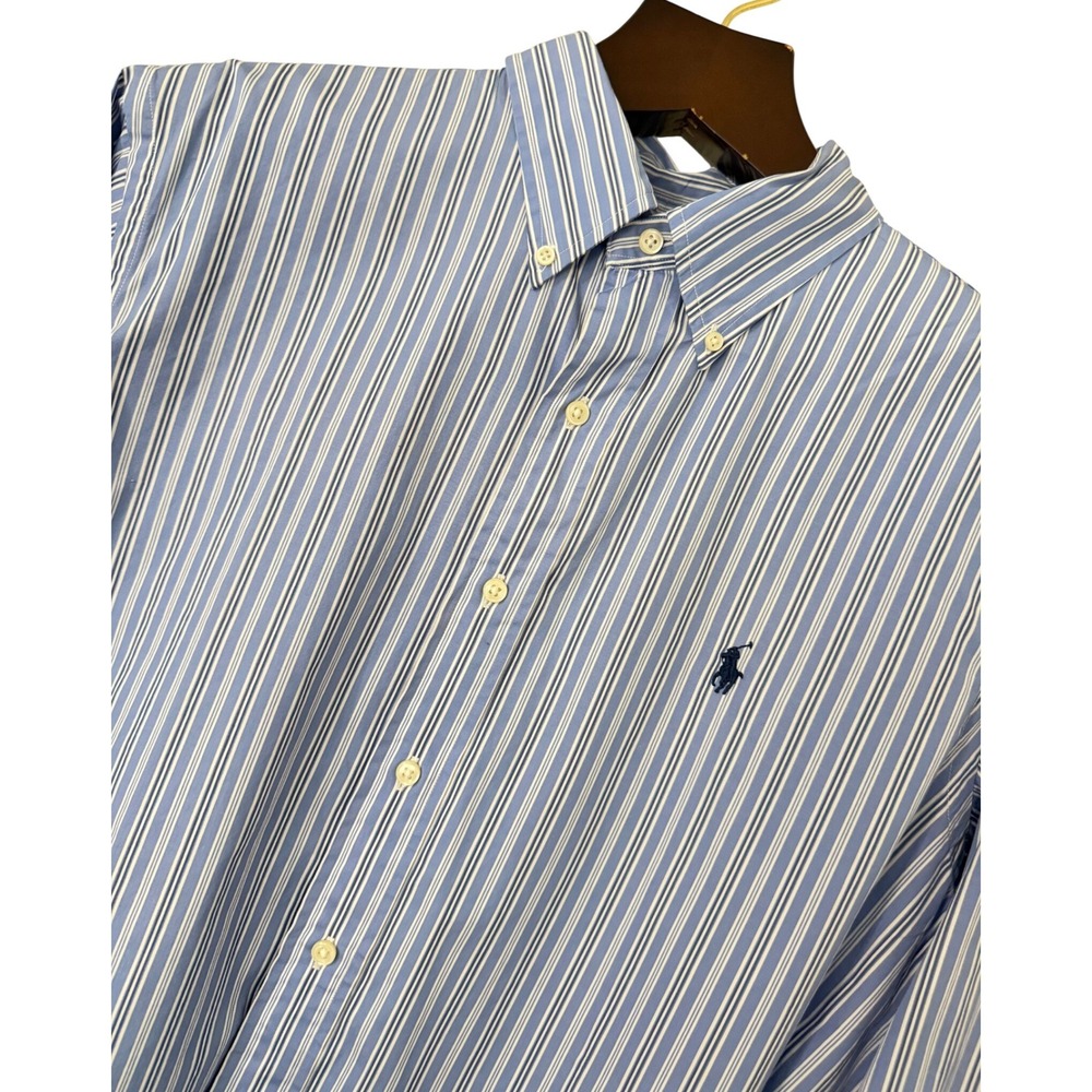 Ralph Lauren Custom Fit Striped Button Down Shirt Blue White Mens XL